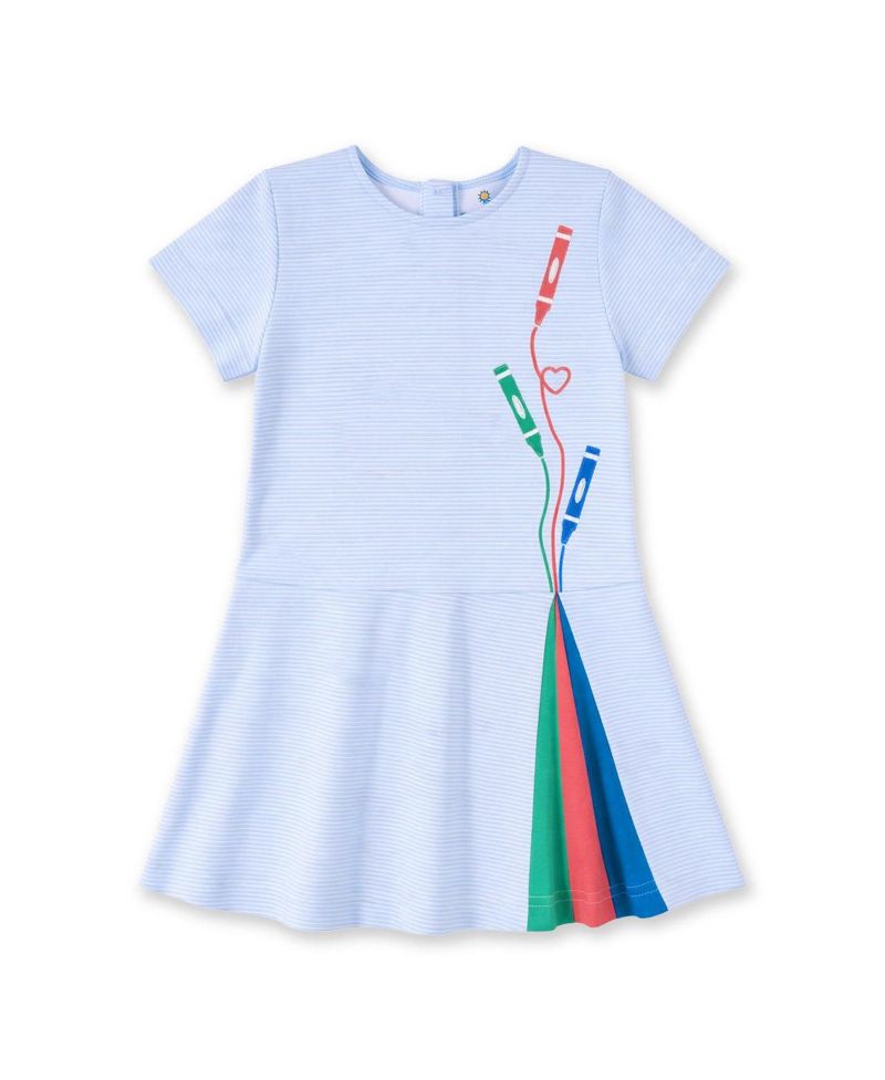 Girl's (2T - 8) Stripe Knit Dress With Applique Crayons