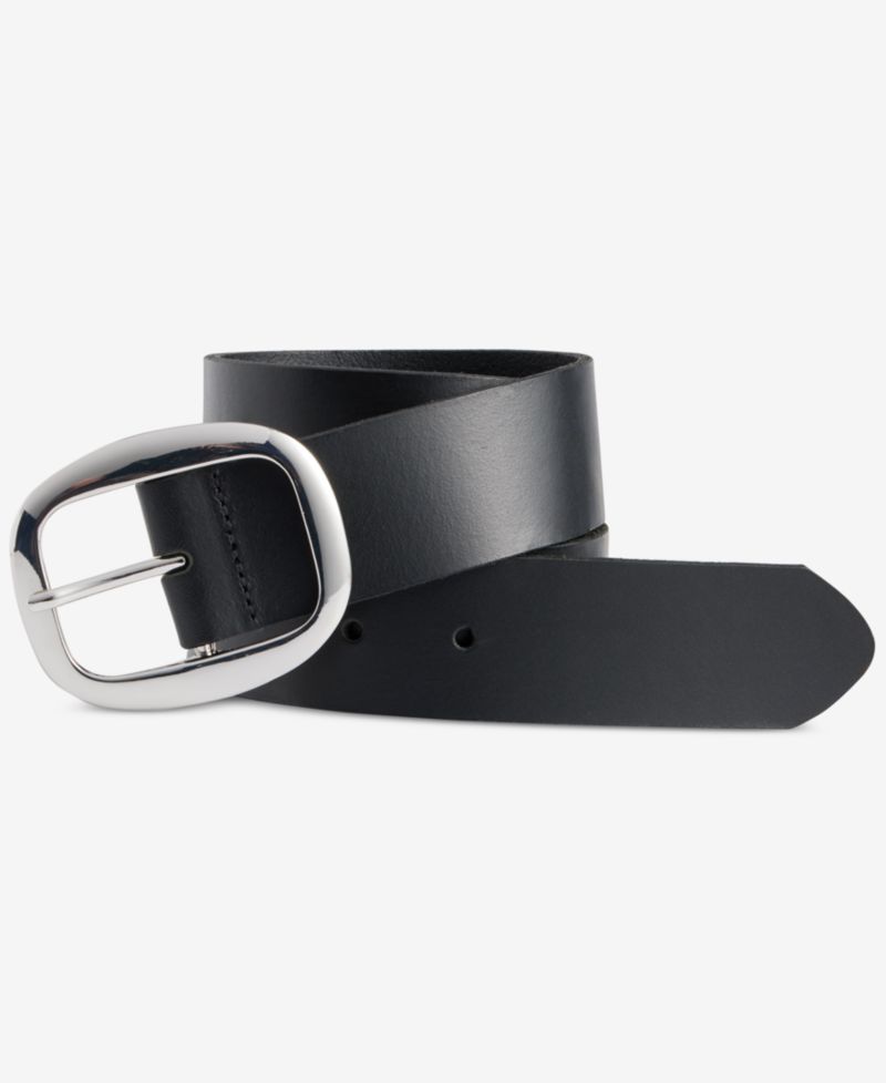 I.N.C International Concepts Centerbar Oval Buckle Leather Belt