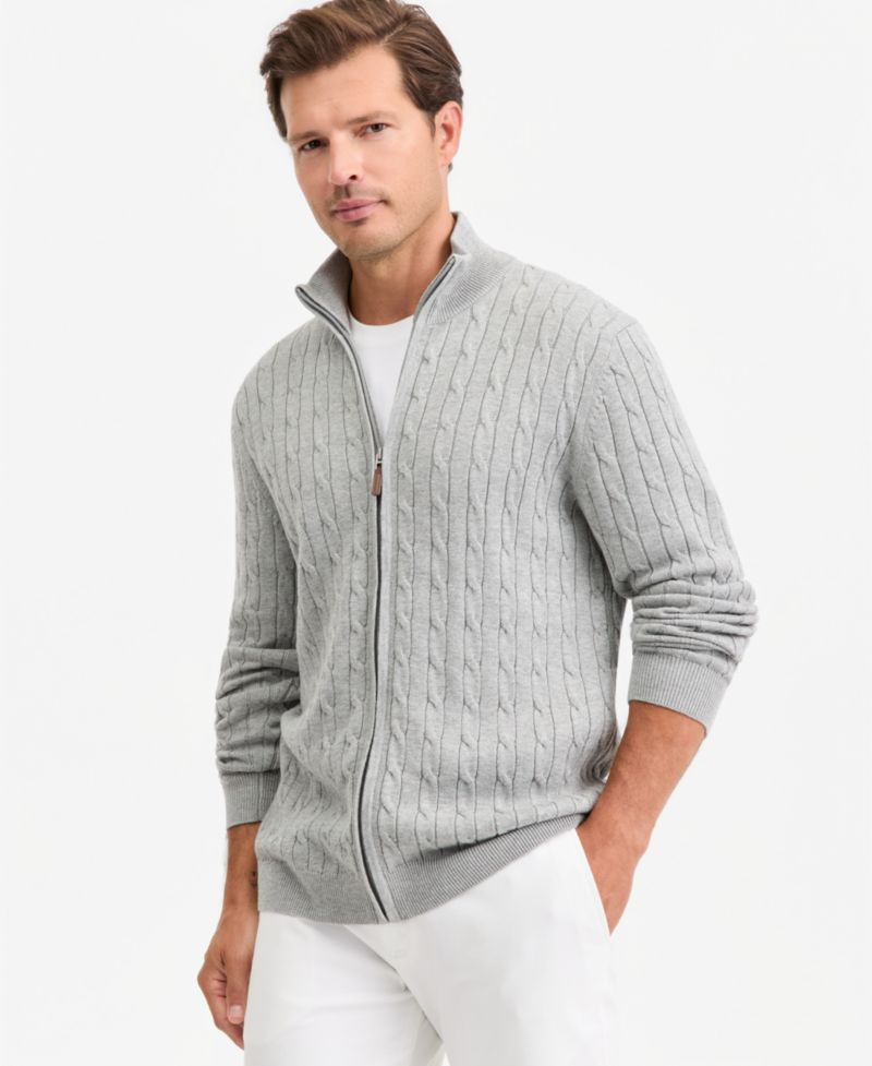 Men's Cable-Knit Full-Zip Sweater