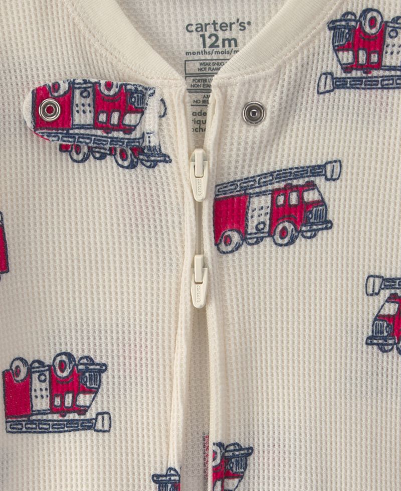 Carters Baby Boys' Firetrucks Thermal Snug Fit Footed Long-Sleeve Pajama