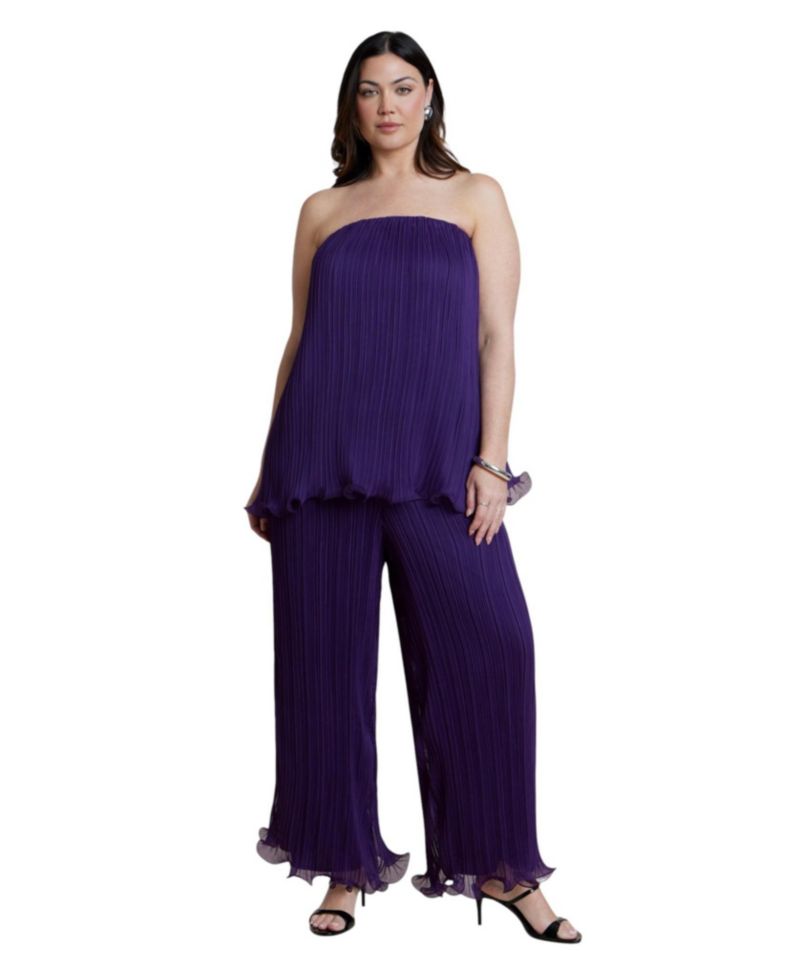 Plus Size High-Rise Wide-Leg Plisse Pant