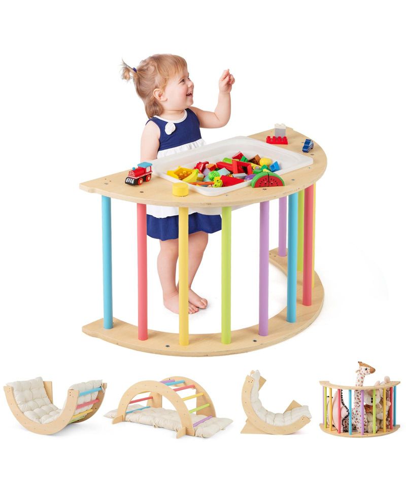 6-in-1 Wooden Climbing Activity Center with Removable Cushion, 3-Piece Set