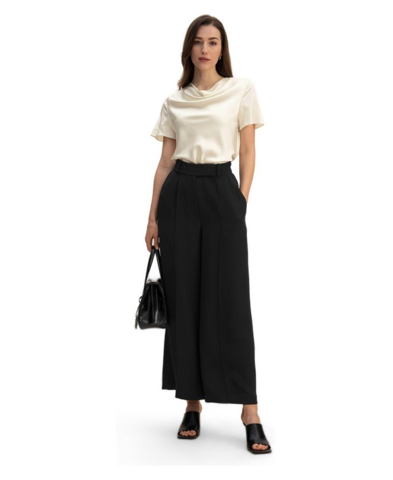 Women's Cowl Neck Short Sleeves Silk T-Shirt