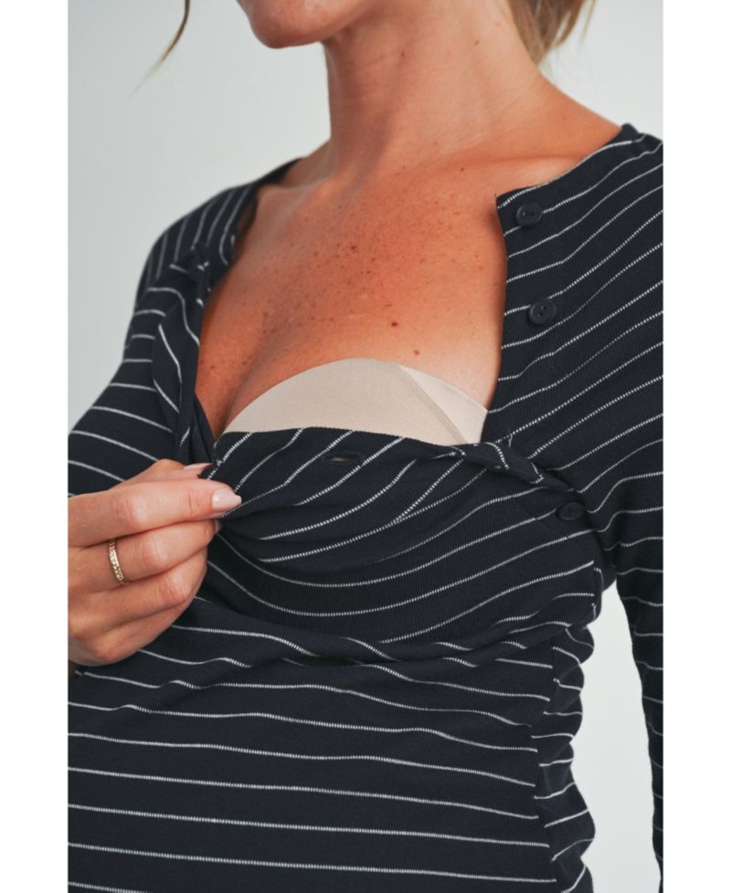 Maternity Long Sleeve Striped Nursing Top