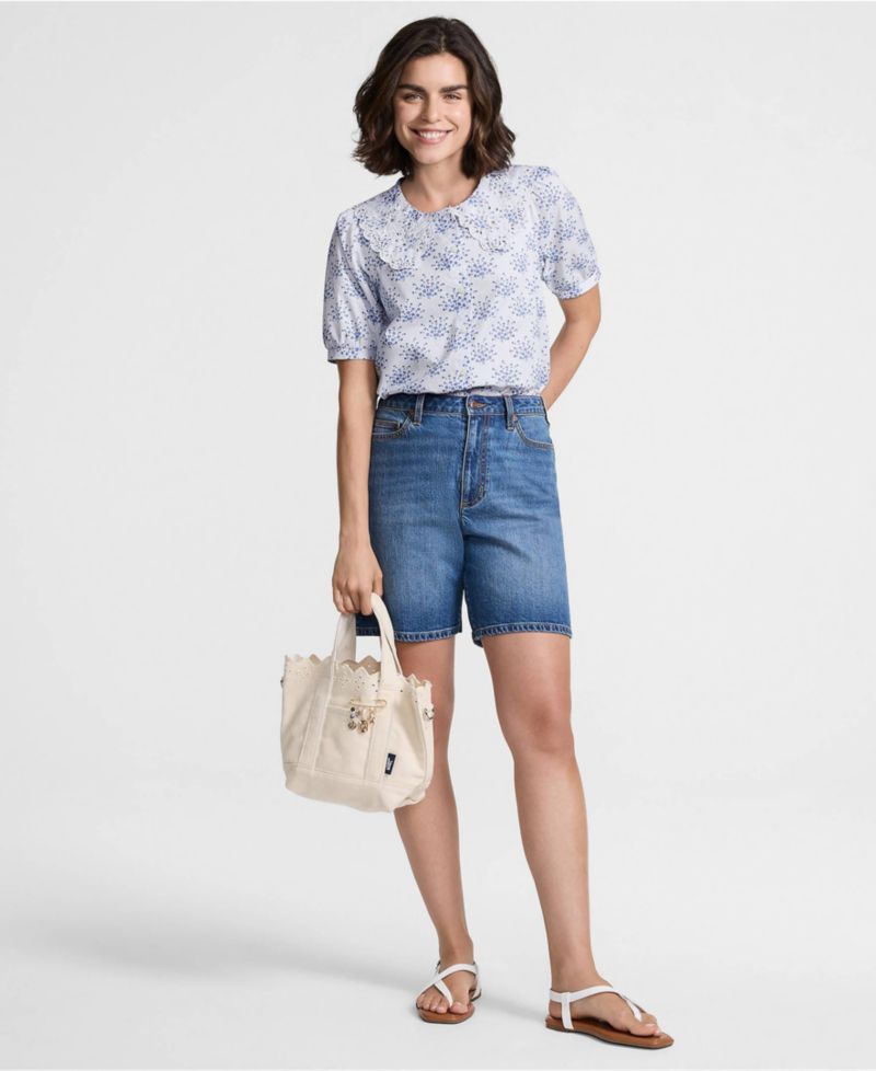 Women's Poplin Puff Sleeve Ruffle Collar Blouse