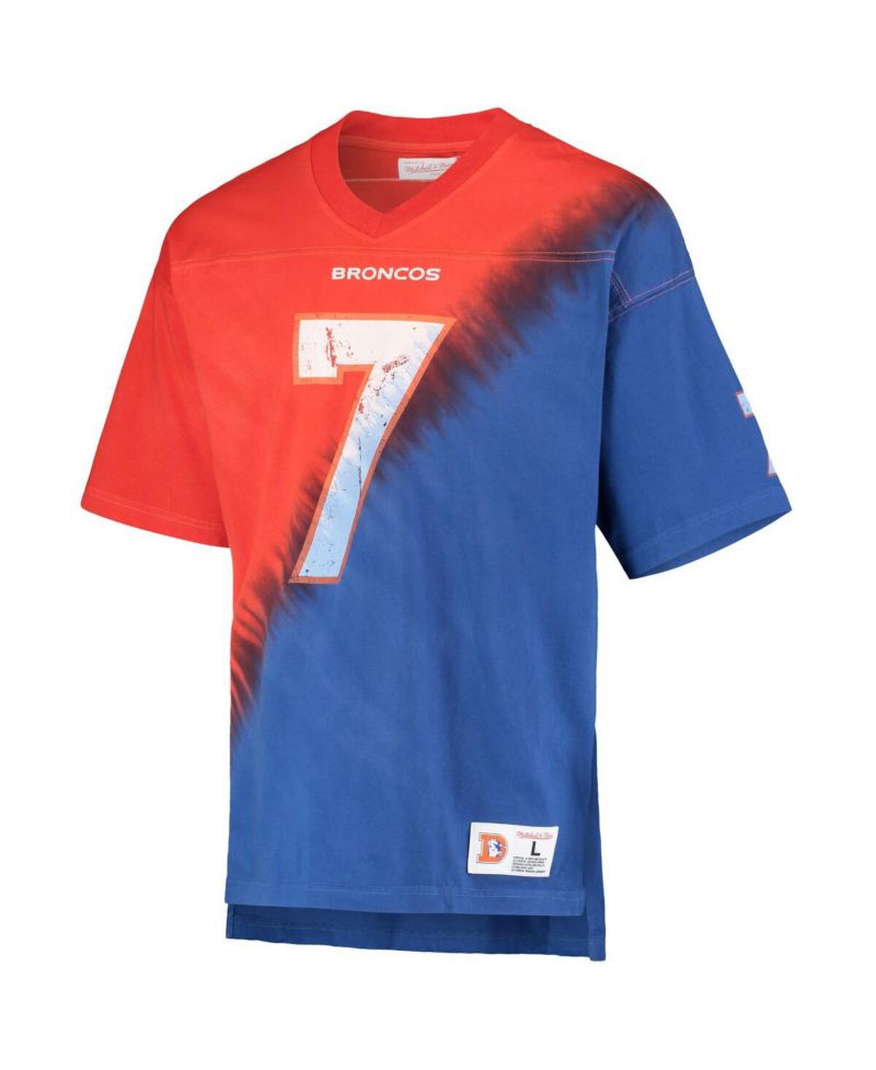 Men's John Elway Orange, Royal Denver Broncos Retired Player Name and Number Diagonal Tie-Dye V-Neck T-shirt