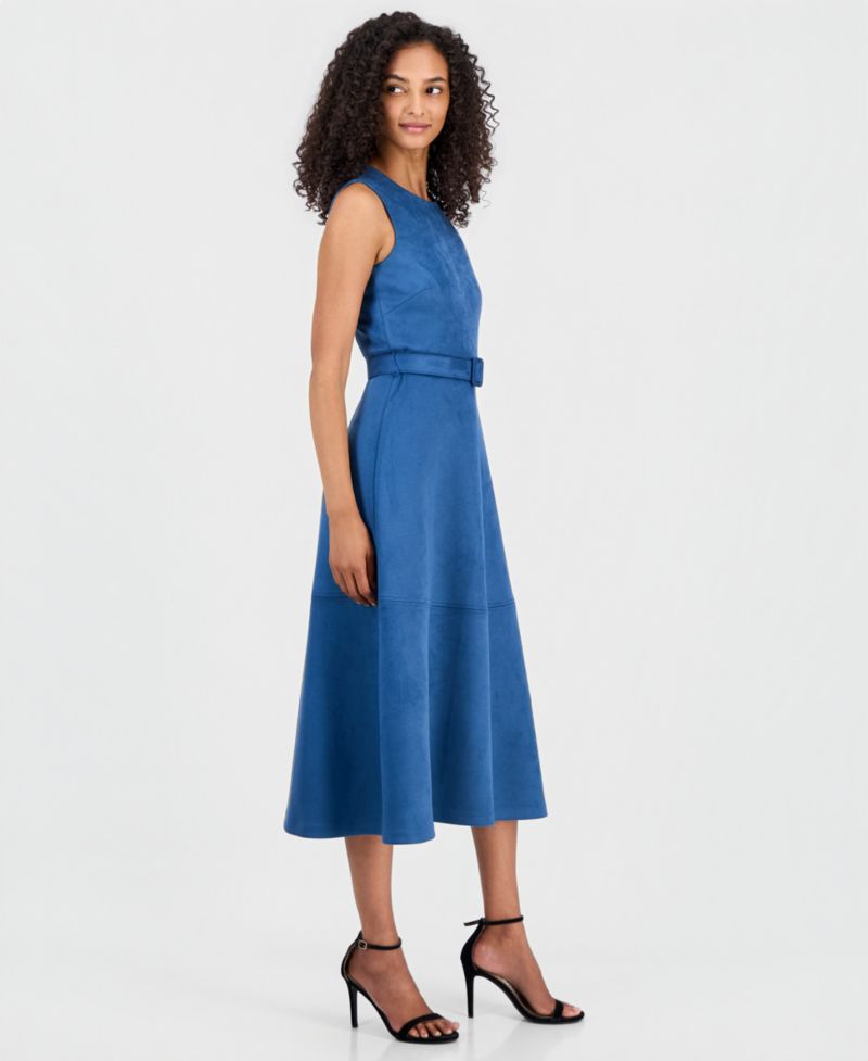 Women's Faux-Suede A-Line Midi Dress