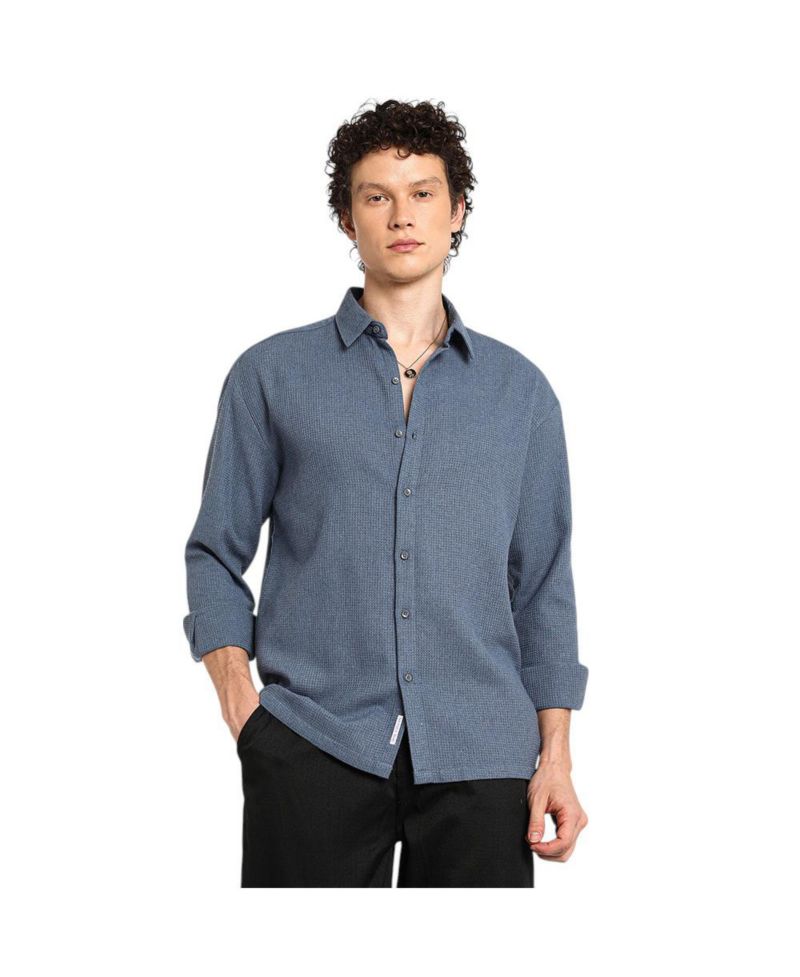 Men's Lapis Blue Waffle-Knit Shirt