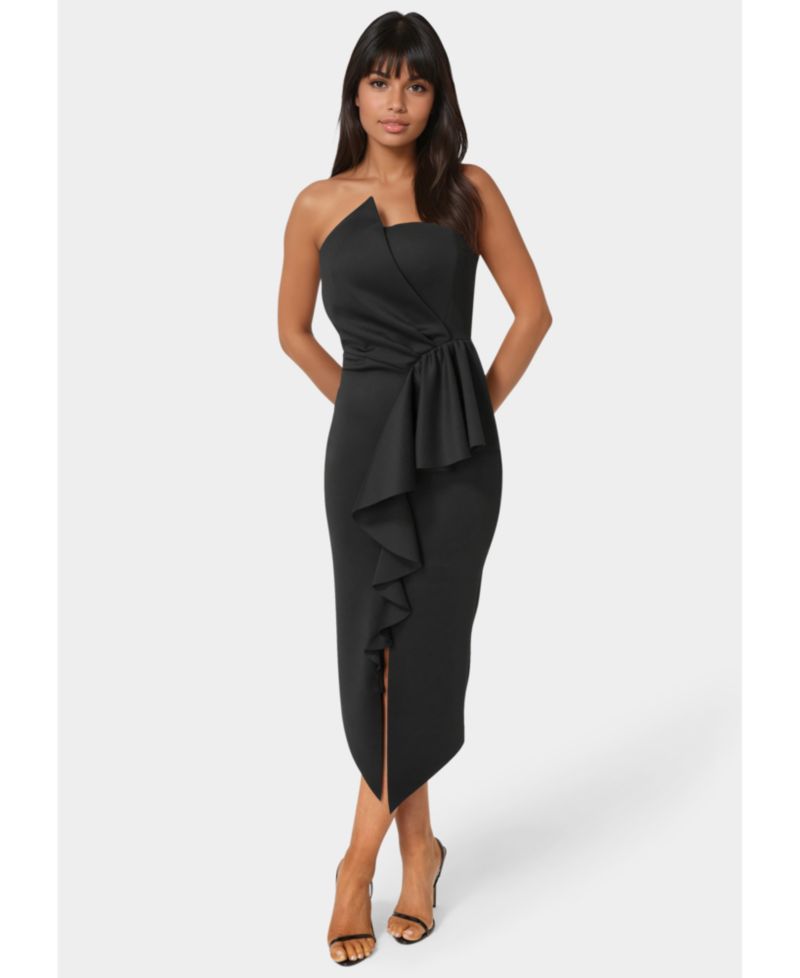Women's Strapless Cascade Midi Dress