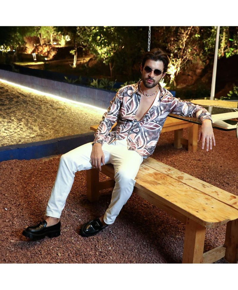 Men's Charcoal Grey & Mocha Brown Marble Foliage Shirt