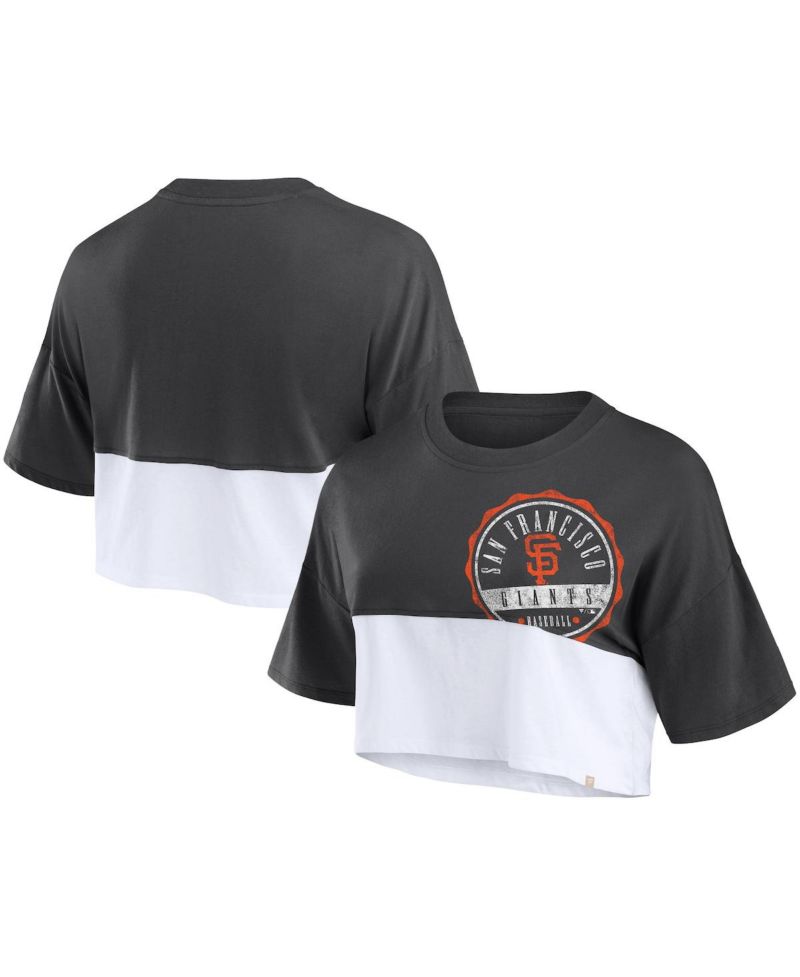 Women's Heather Black/White San Francisco Giants Color Split Boxy Cropped T-Shirt