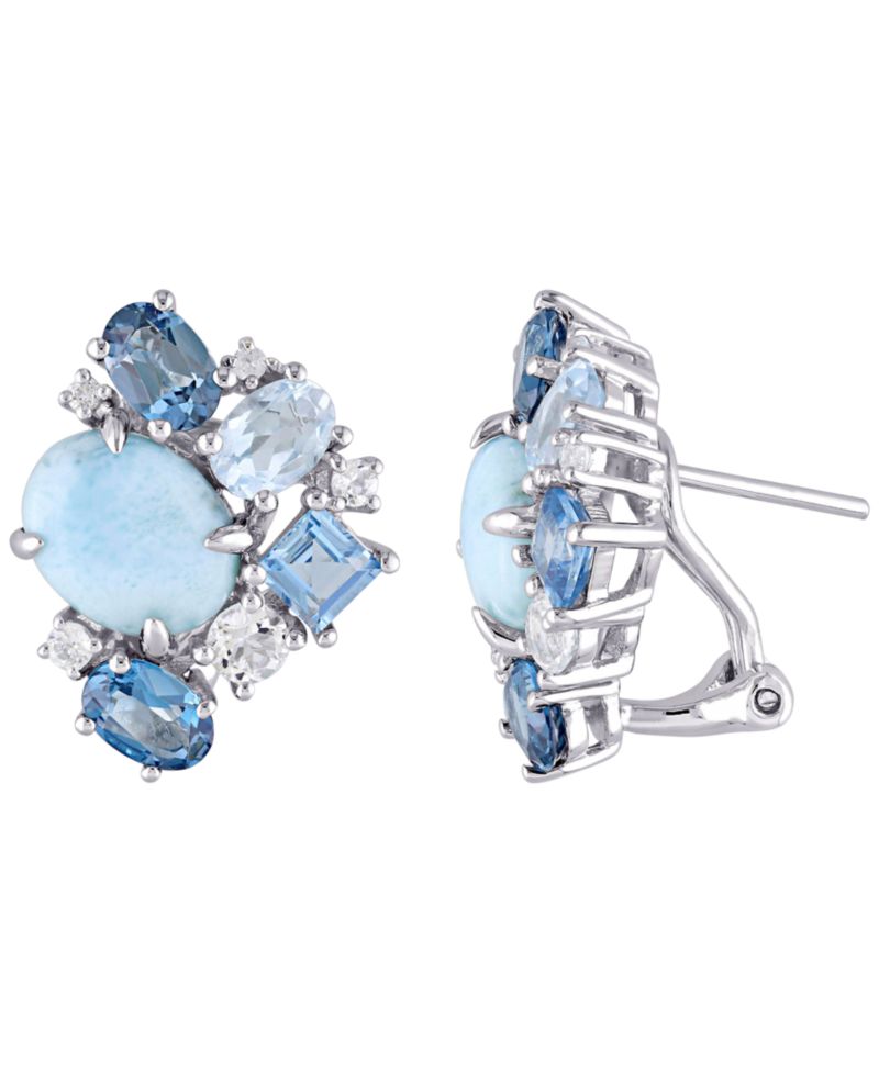 Larimar (6-3/8 ct. t.w.) & Multicolor Topaz (4-1/2 ct. t.w.) Cluster Stud Earrings in Sterling Silver
