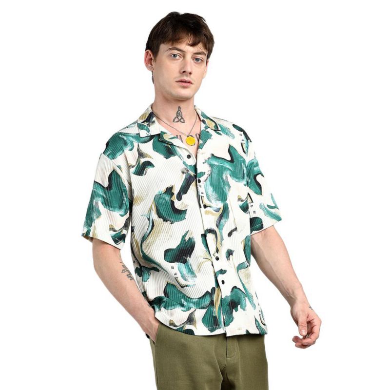 Men's Emerald Green Oversized Swirl Strokes Shirt