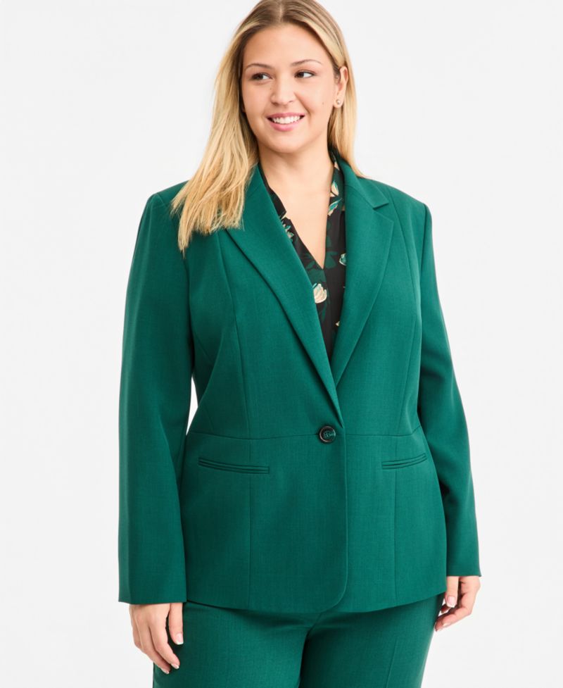 Plus Size Single-Button Notch Collar Tailored Blazer