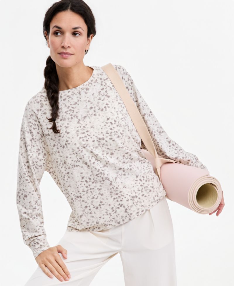 Women's Soft Paw Printed Relaxed-Fit Cotton-Blend Crewneck Long-Sleeve Tee
