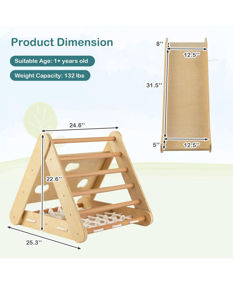 3-Side Triangle Climber with Sliding Board and Climbing Net