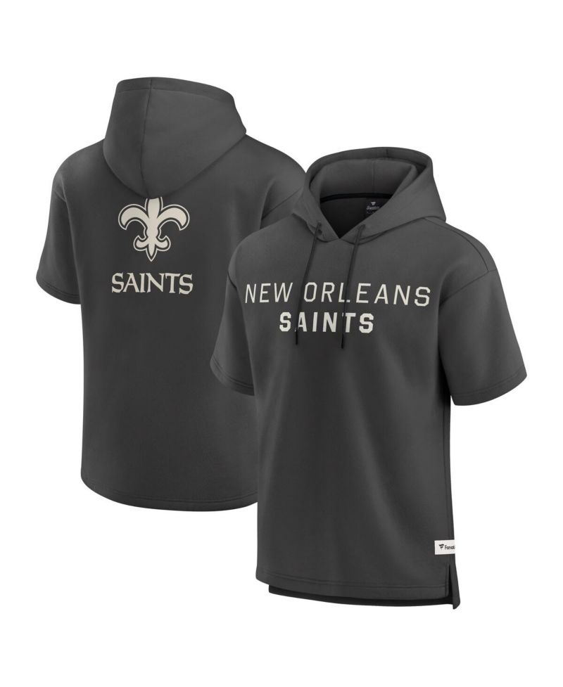 Men's Charcoal New Orleans Saints Elements Future Ground Lettering Short Sleeve Pullover Hoodie