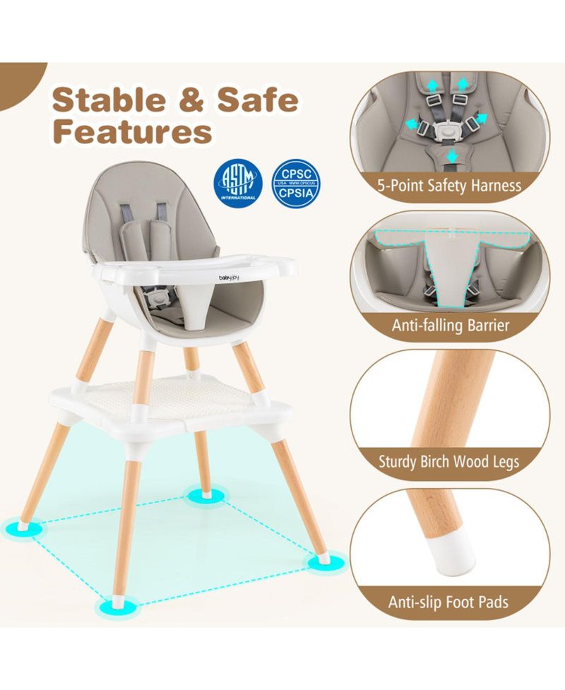 Toddler 6-in-1 Convertible Wooden High Chair
