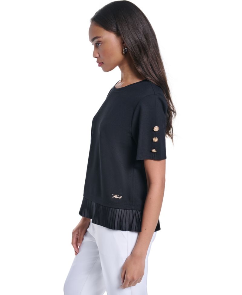 Women's Crewneck Short-Sleeve Pleated-Hem Blouse