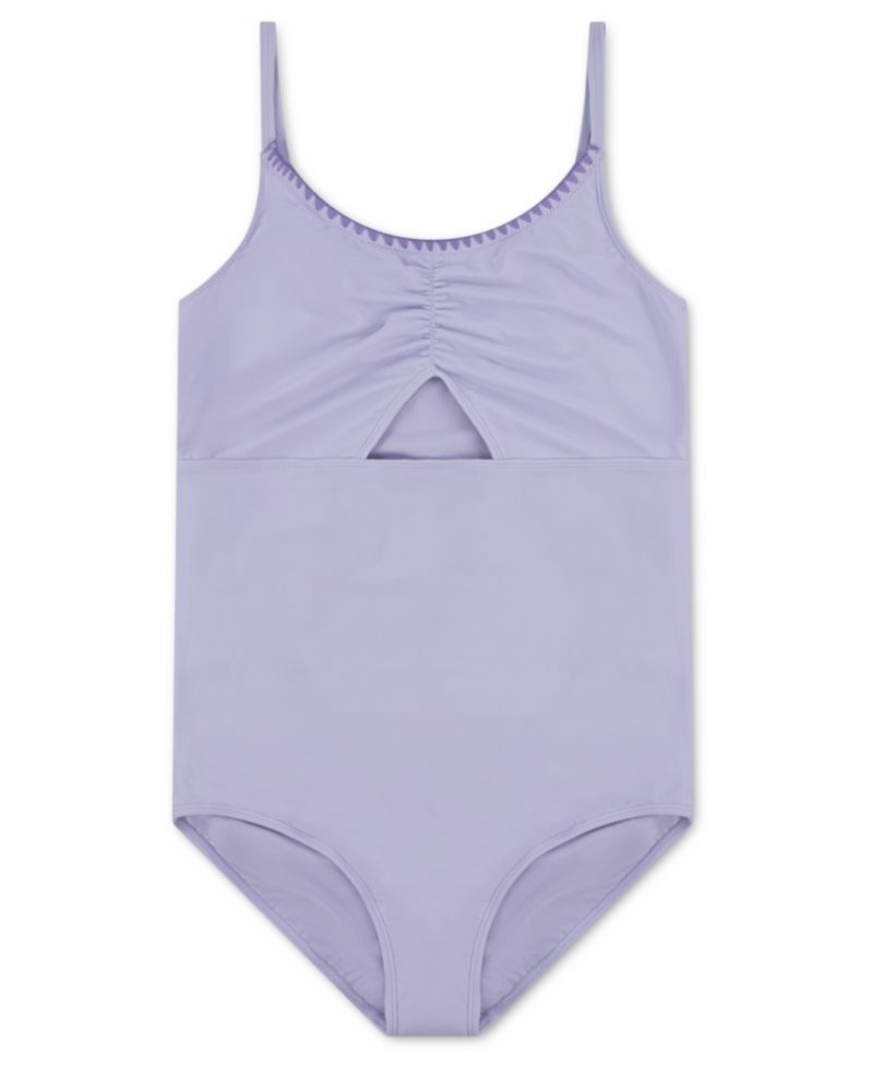 Girls' Cinched Cutout Round Neck One-Piece Swimsuit