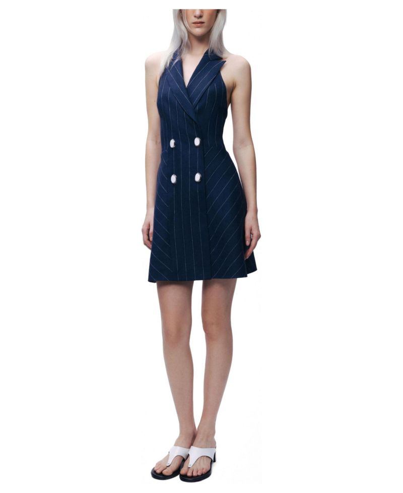 Women's Pinstripe Double-Breasted Halter Mini Dress