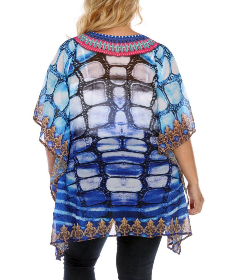 Plus Size Criss-Cross Neckline Animal Print Caftan Top