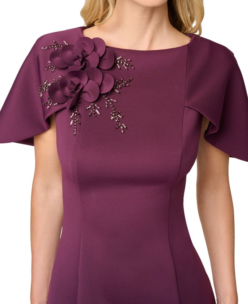 Women's Cape Sleeve 3D Floral Sheath Dress