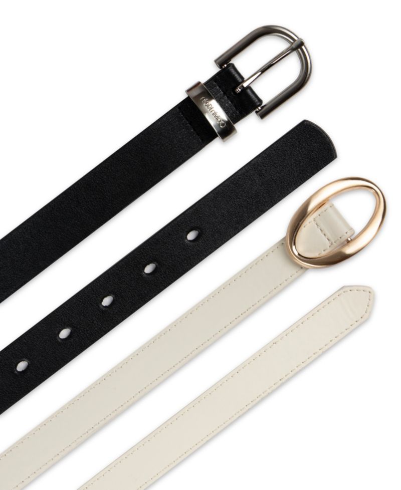 Center-Bar and Metal Loop Buckles 2-Pack Skinny Belt Set