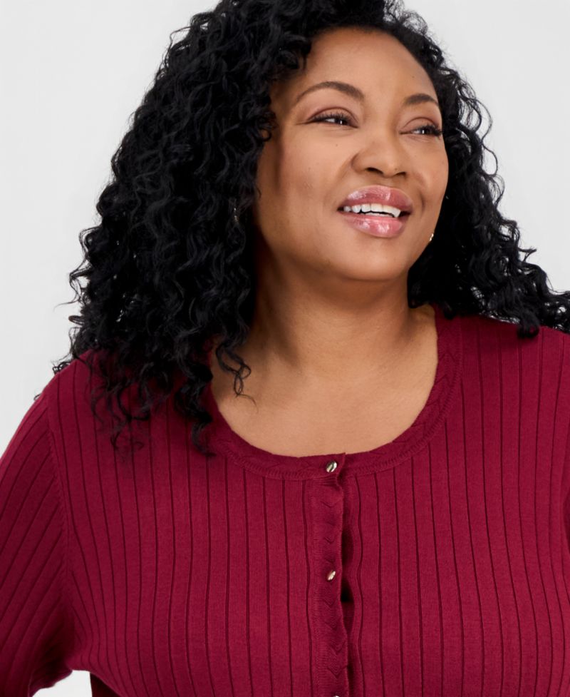 Petite Ribbed Button-Down Cardigan Sweater
