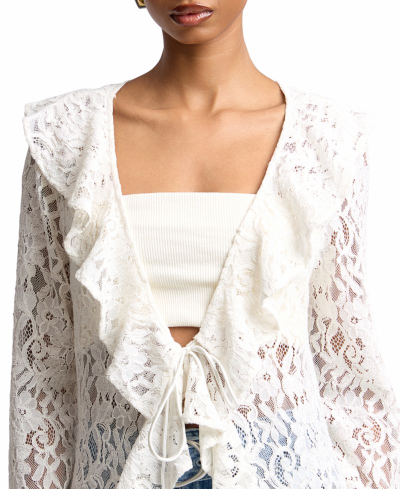 Women's Ruffle Tie-Front Lace Topper