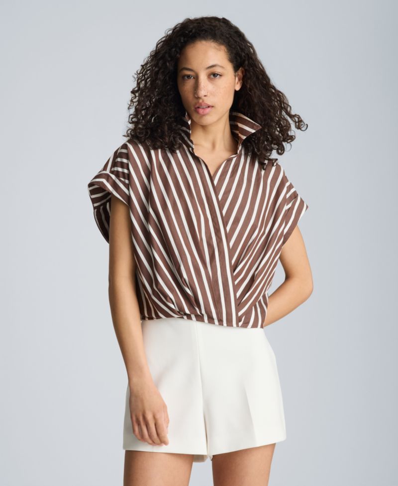 Women's Cotton Striped Collared Neck Top