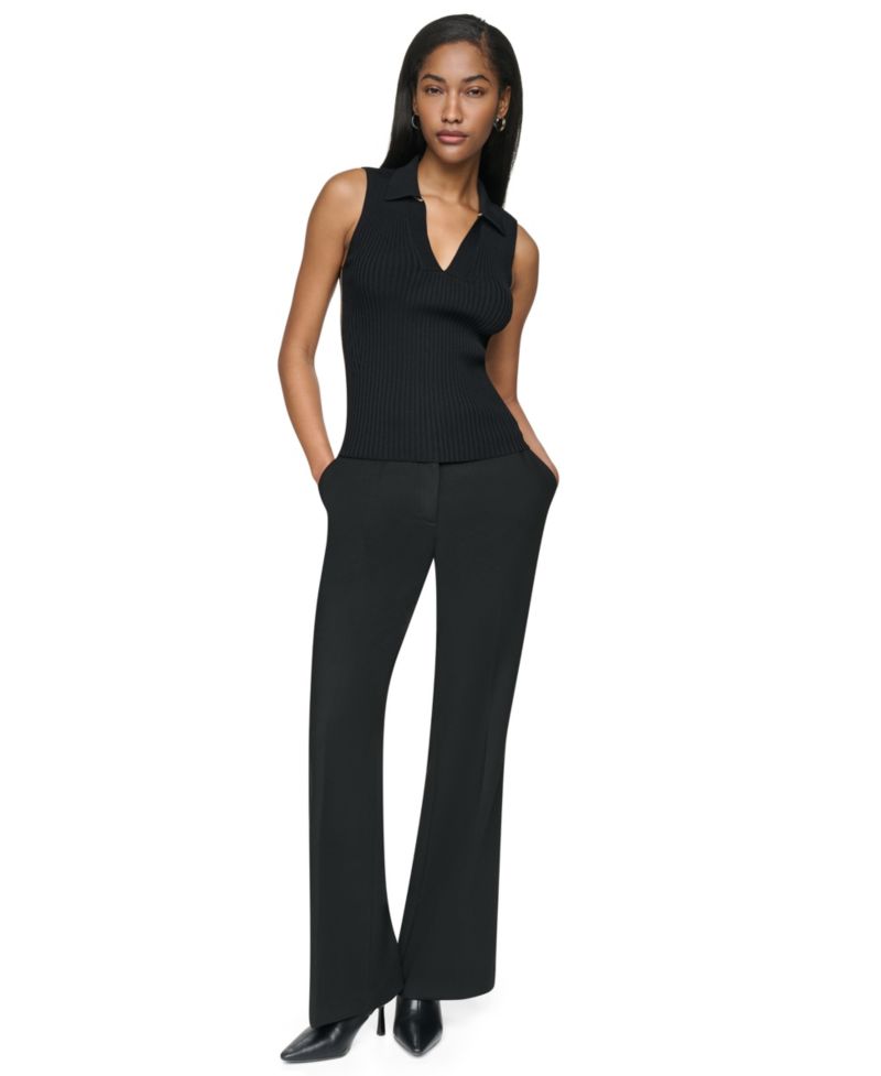 Women's Collared V-Neck Ribbed Knit Sweater