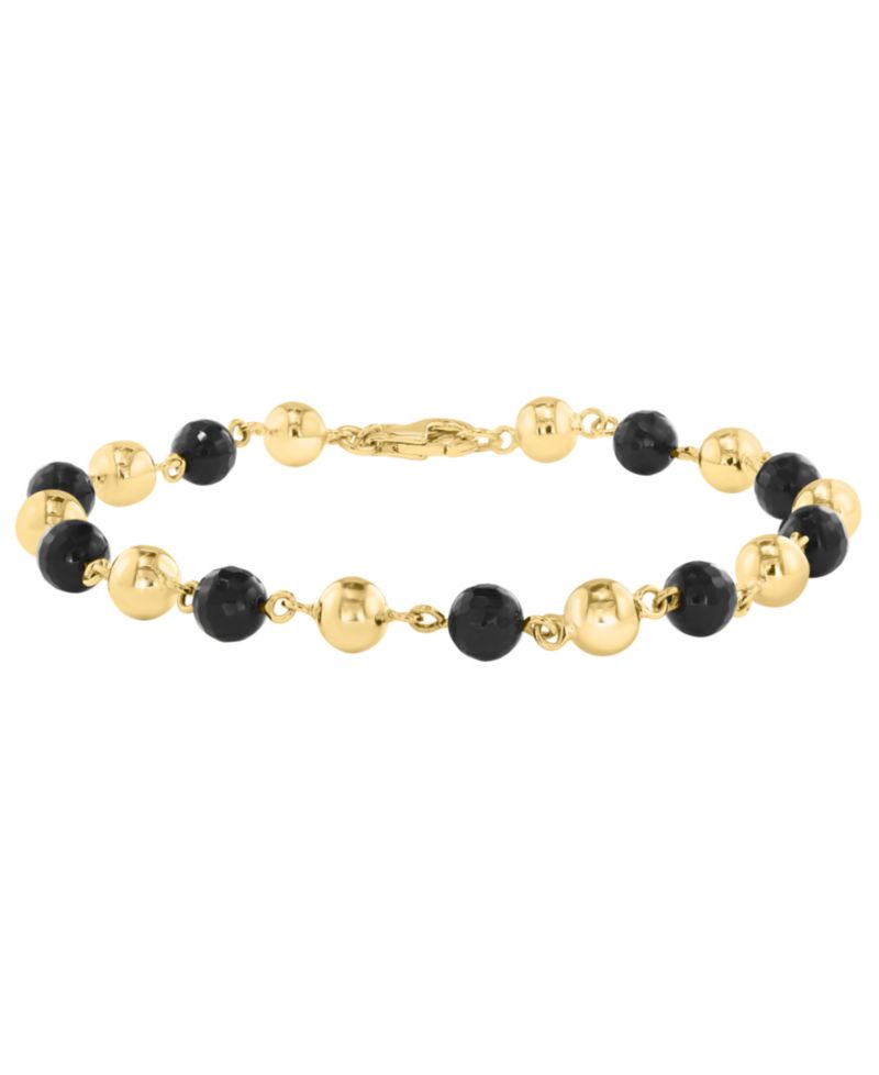 Men's Black Agate Bracelet (13-1/2 ct. t.w.) in Gold Plated Silver