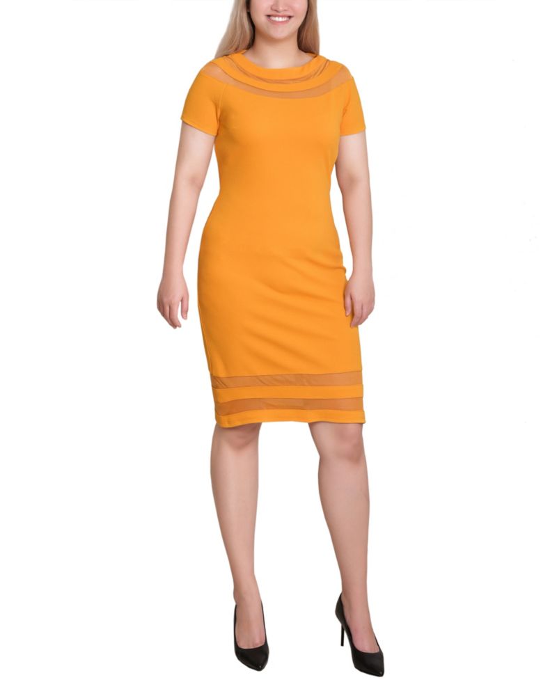 Petite Short Sleeve Dress with Mesh Insets