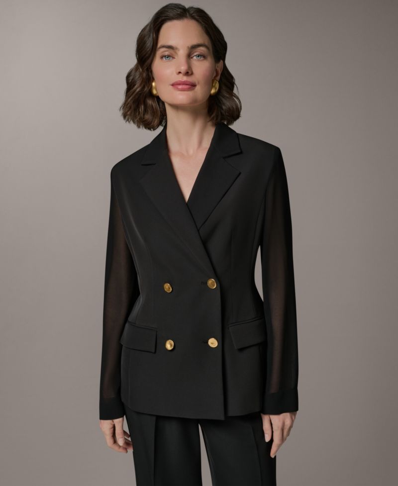 Petite Double-Breasted Long-Sleeve Blazer