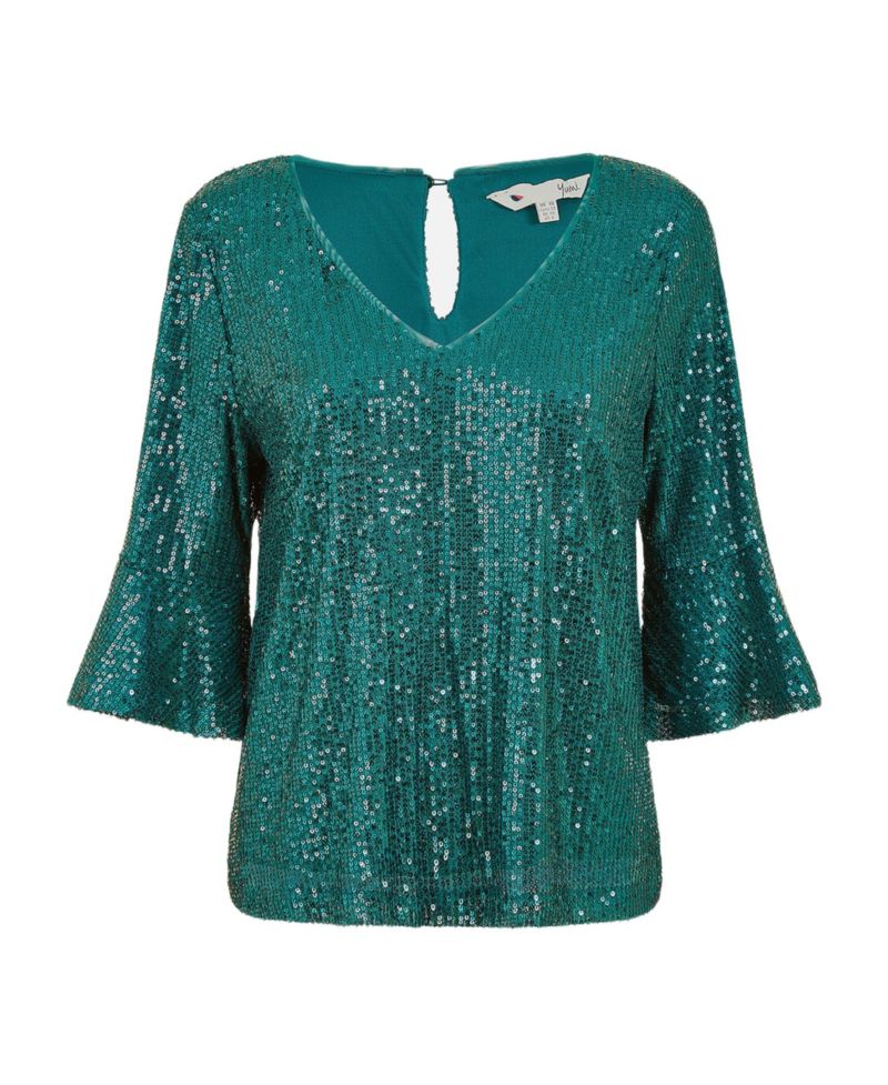 Women's Fluted Sleeve Sequin Top