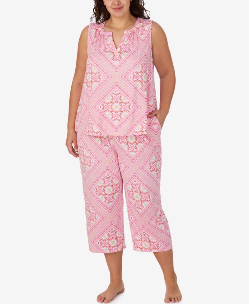 Plus Size Sleeveless Top & Cropped Pajama Pants, 2-Piece Set