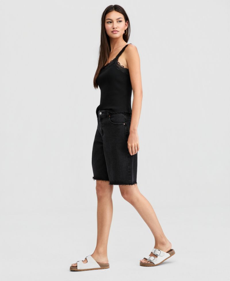 Petite High Rise Raw-Hem Denim Jorts