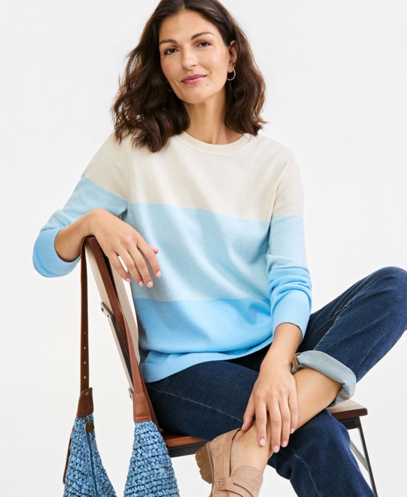 Petite Cotton Colorblocked Curved-Hem Sweater