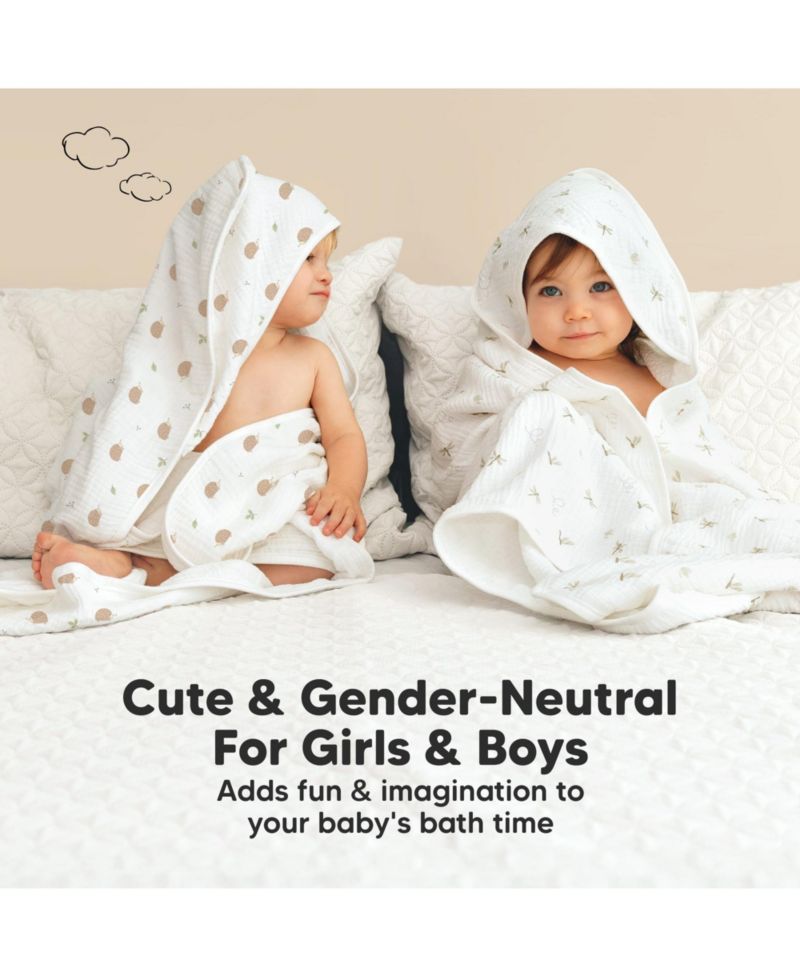 Lyra Muslin Baby Towels with Hoods for Newborn Girls, Boys, 100% Organic Cotton Soft Hooded Baby Bath Towels (Petite)