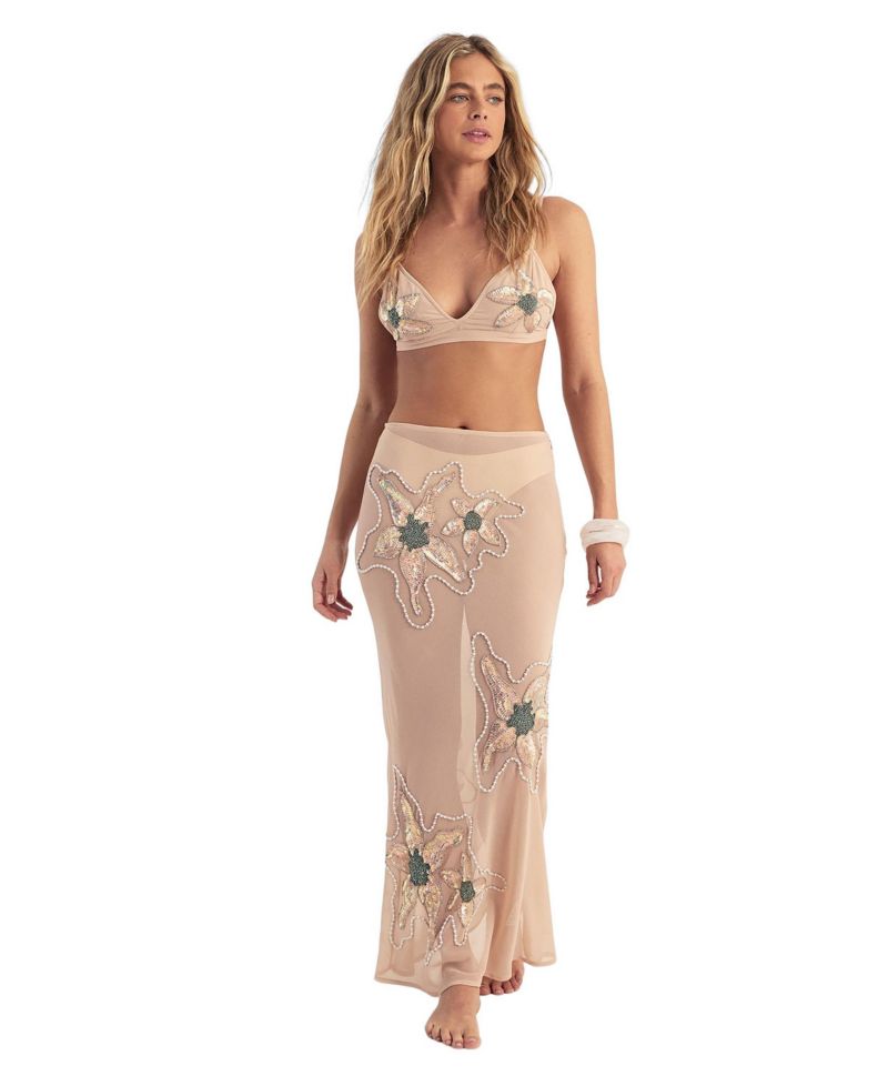 Women's Flower Embellished Maxi Wrap Skirt