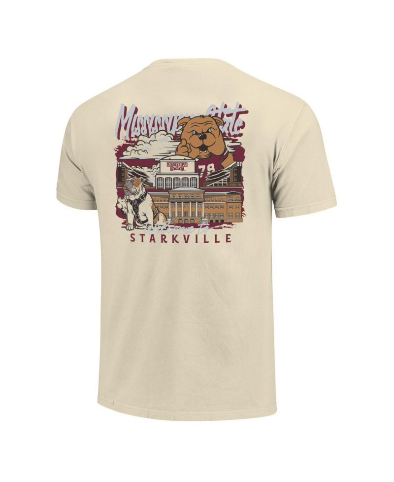 Men's Natural Mississippi State Bulldogs Comfort Colors Hand-Drawn Campus Stack T-Shirt