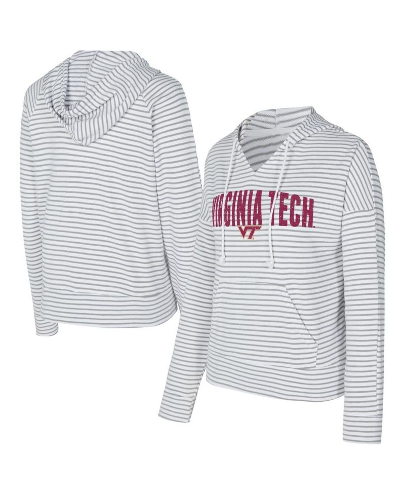Men's White/Gray Virginia Tech Hokies French Terry Striped V-Neck Pullover Hoodie