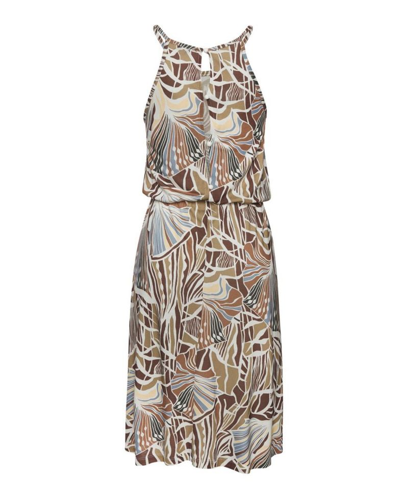 Women's Viscose Printed High Neck A-Line Elastic-Waist Short Dress