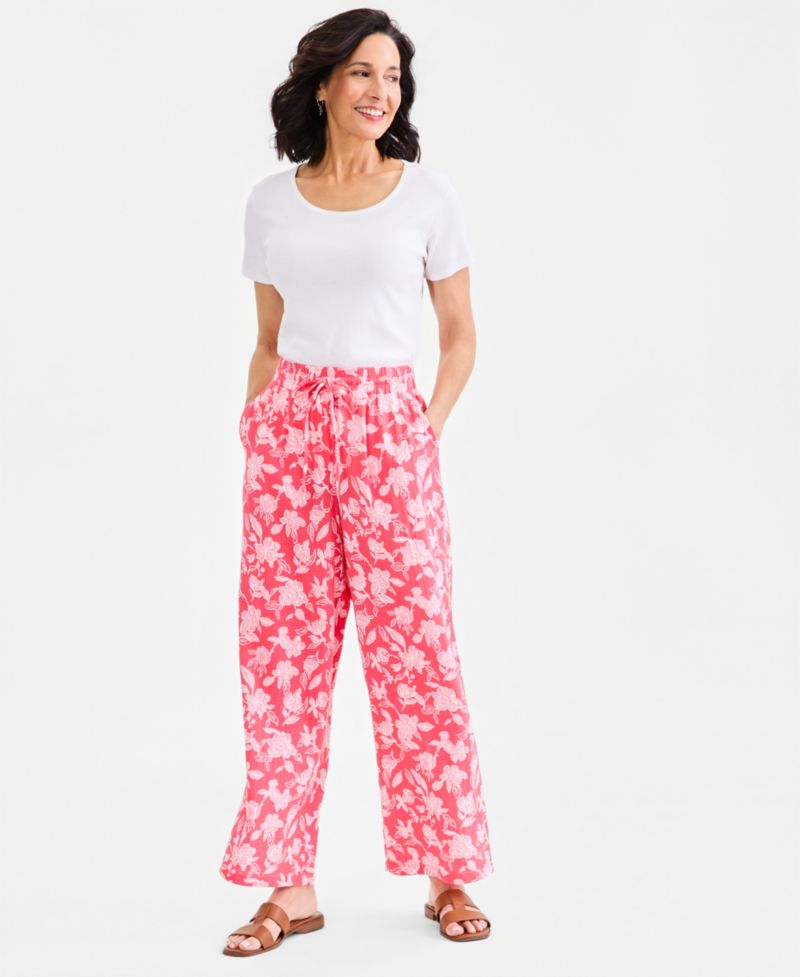 Women's Cotton Gauze Straight-Leg Pull-On Pants