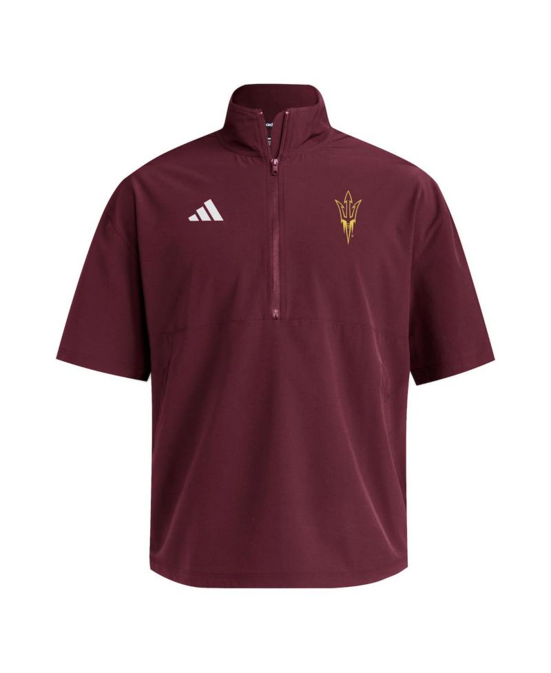 Men's Maroon Arizona State Sun Devils Woven Quarter-Zip Short Sleeve Pullover Hoodie