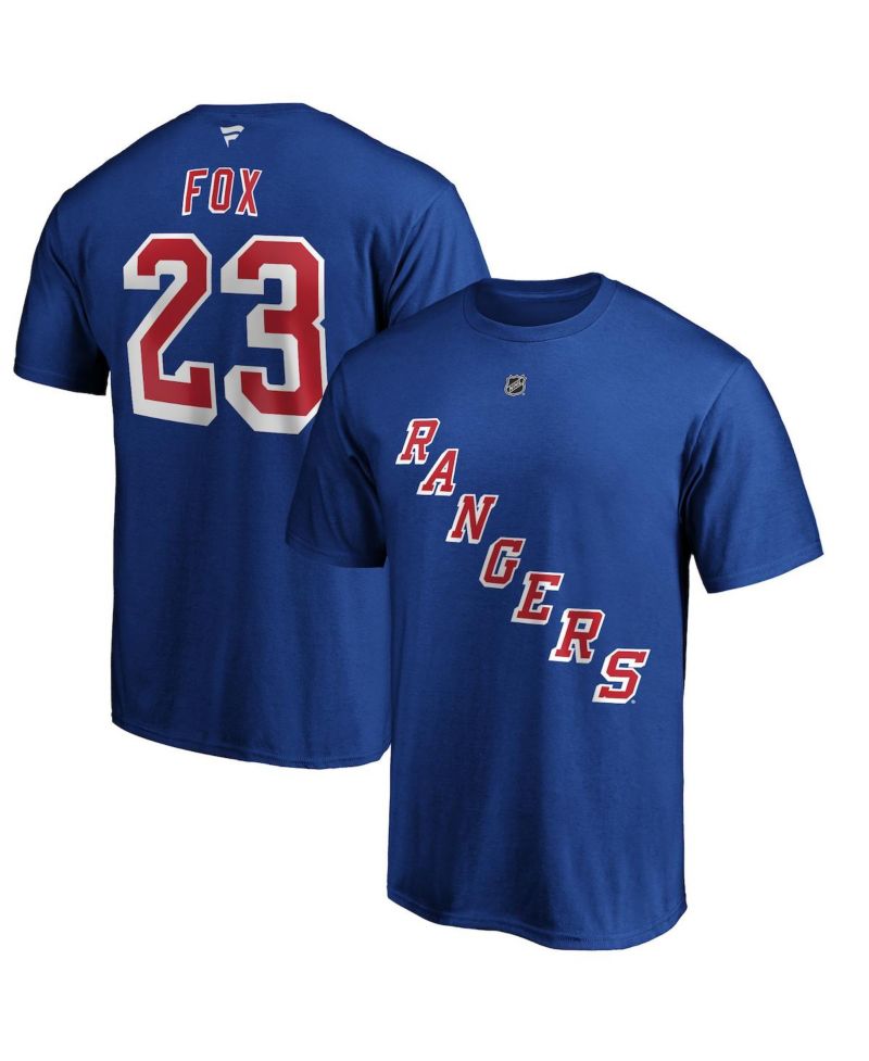 Men's Adam Fox Blue New York Rangers Authentic Stack Name and Number T-shirt