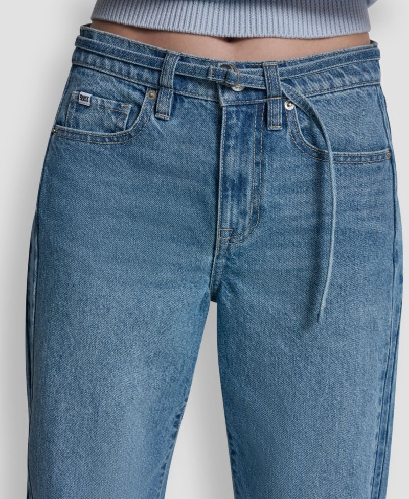 Women's Mid-Rise Forward Seamed Barrel Jeans With Self-Belt