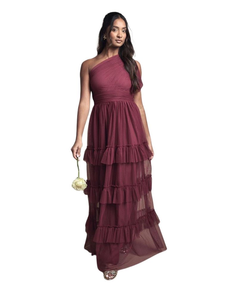 Women's Pleated One Shoulder Tiered Maxi Dress