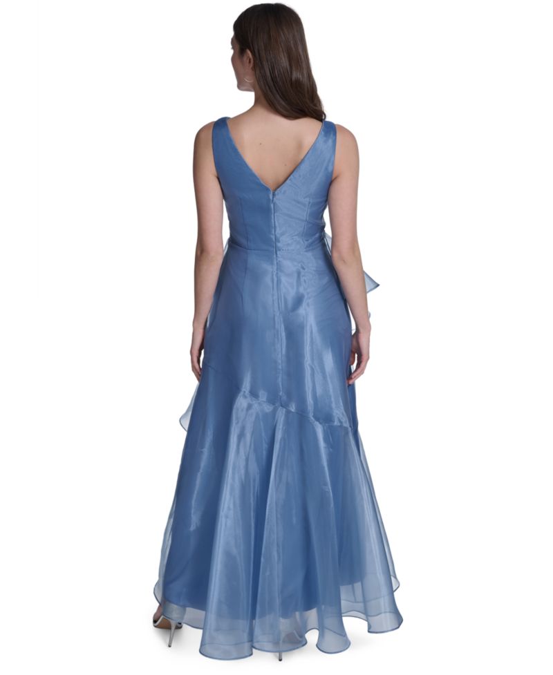 Women's Sleeveless V-Neck Ruffle Gown